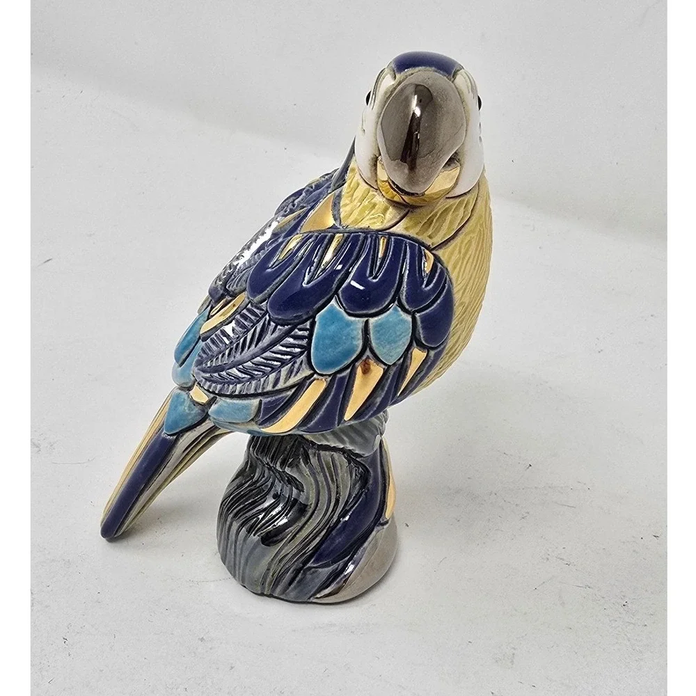 Vtg Artesania Rinconada De Rosa blue parrot figurine Uruguay clay art‎ farm